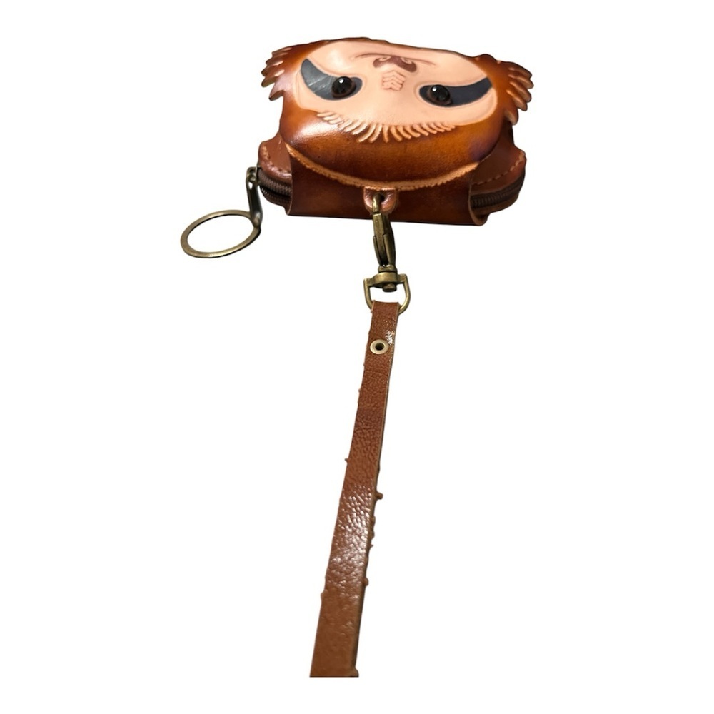 🦥 Genuine Leather Sloth Coin Purse | Brown Wristlet & Keychain - Picture 5 of 9